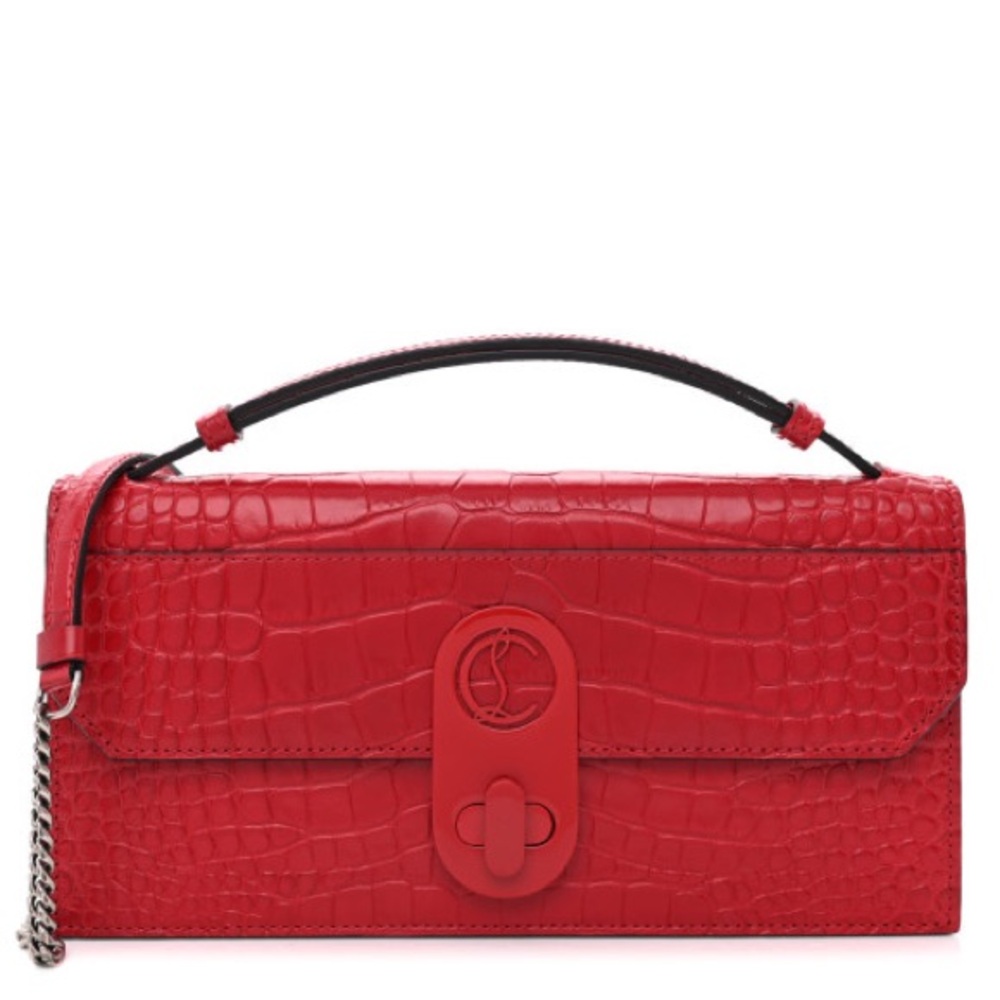 Christian Louboutin Calfskin Alligator Embossed Elisa Baguette in Red